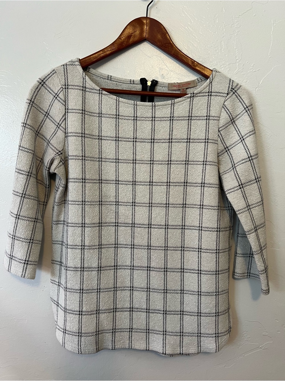 Green Envelope Casual Couture Cream Crewneck Black Windowpane Top Women’s M